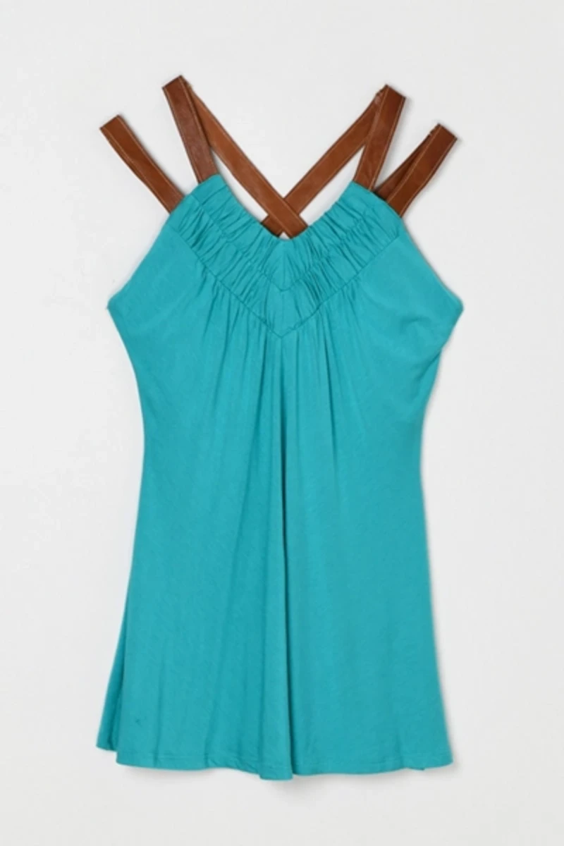 Vintage Y2k Teal Top with Leather Straps