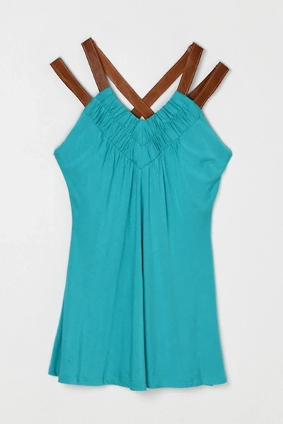 Vintage Y2k Teal Top with Leather Straps