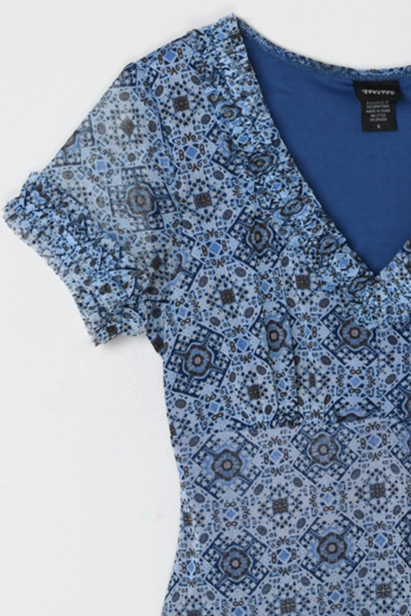 Vintage Y2k Blue Patterned Mini Dress