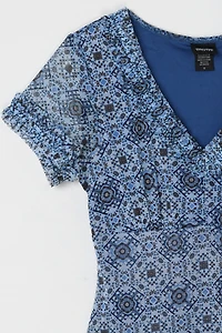 Vintage Y2k Blue Patterned Mini Dress