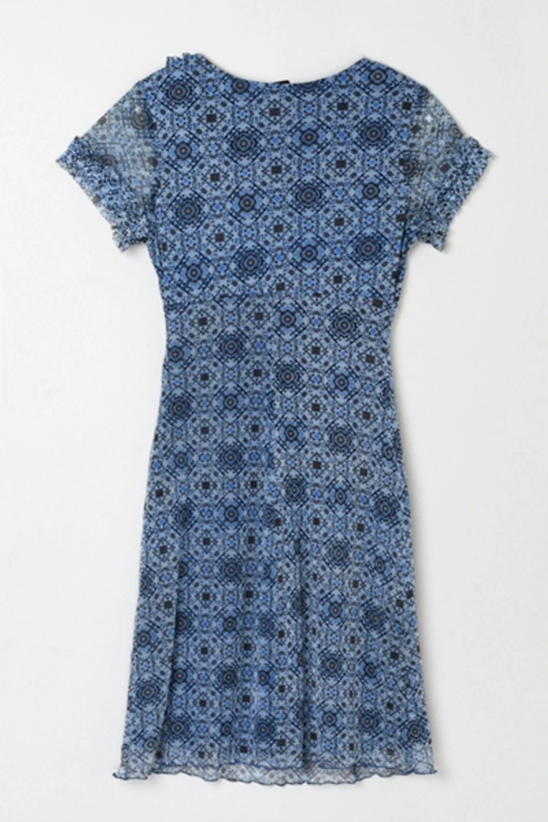 Vintage Y2k Blue Patterned Mini Dress
