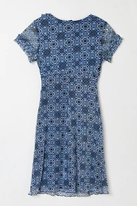 Vintage Y2k Blue Patterned Mini Dress