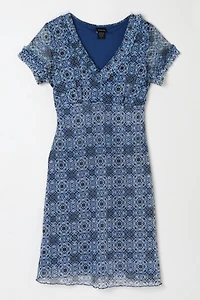 Vintage Y2k Blue Patterned Mini Dress
