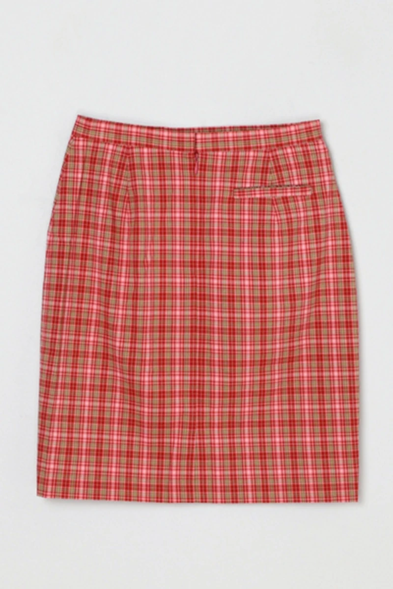 Vintage Y2k Light Pink & Green Plaid Mini Skirt