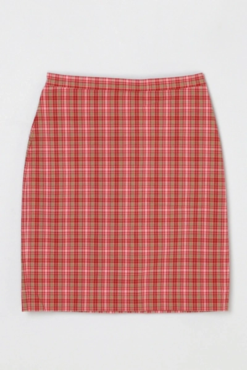 Vintage Y2k Light Pink & Green Plaid Mini Skirt