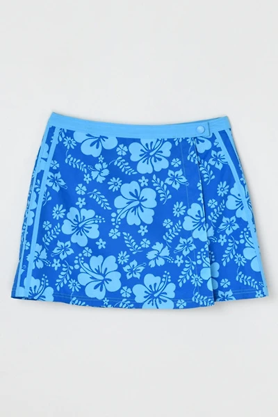 Vintage Y2k Blue Tropical Patterned Wrap Mini Skirt