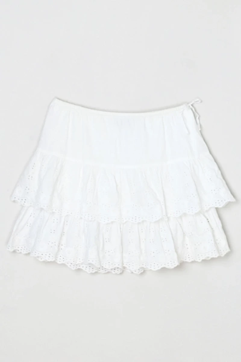 Vintage Y2k Layered Lacy Mini Skirt with Side Tie