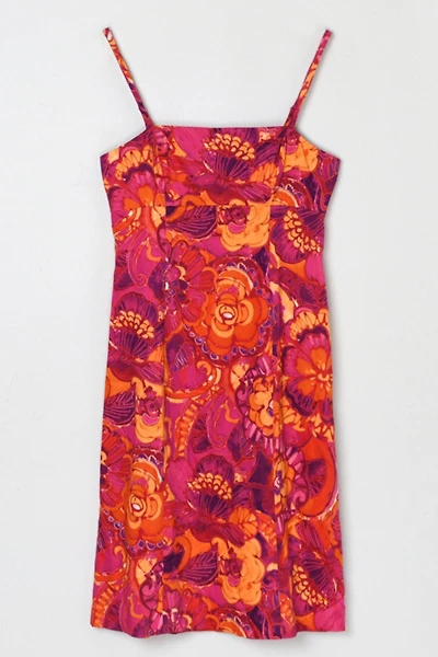 Vintage Y2k Fuchsia Floral Printed Midi Dress
