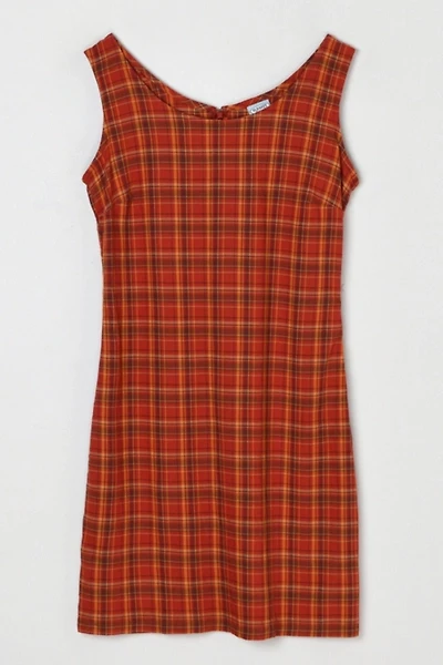 Vintage Y2K Red-Orange Plaid Mini Dress
