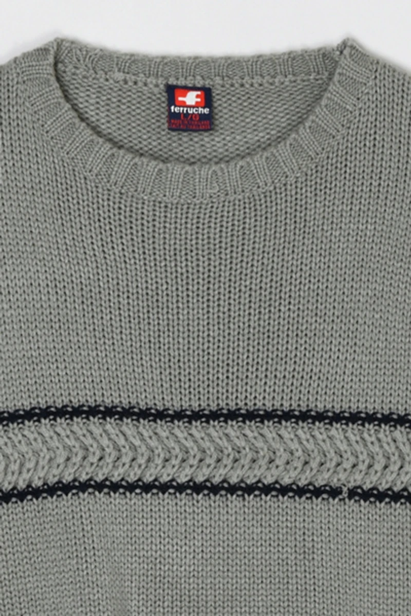 Vintage Y2k Ferruche Striped Knit Gray Sweater