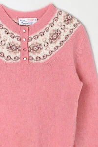 Vintage 1950s Pink Shetland Wool Fair Isle Sweater