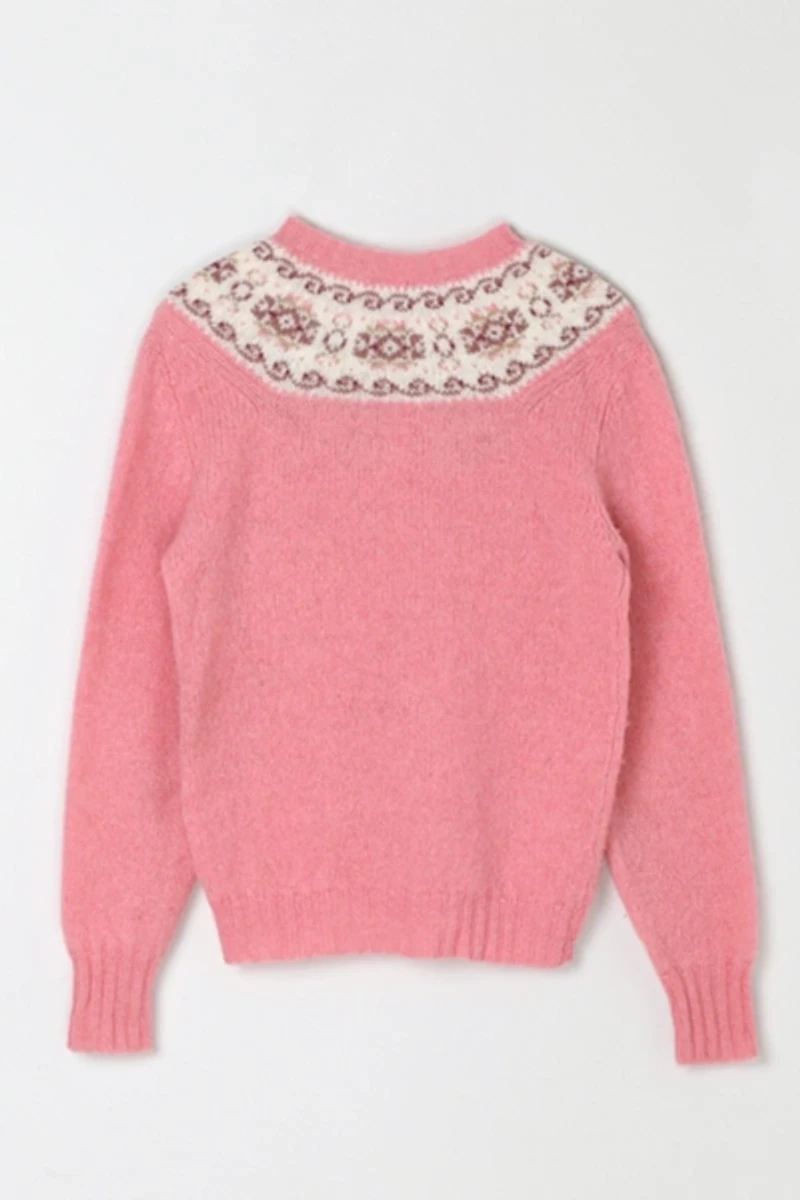 Vintage 1950s Pink Shetland Wool Fair Isle Sweater