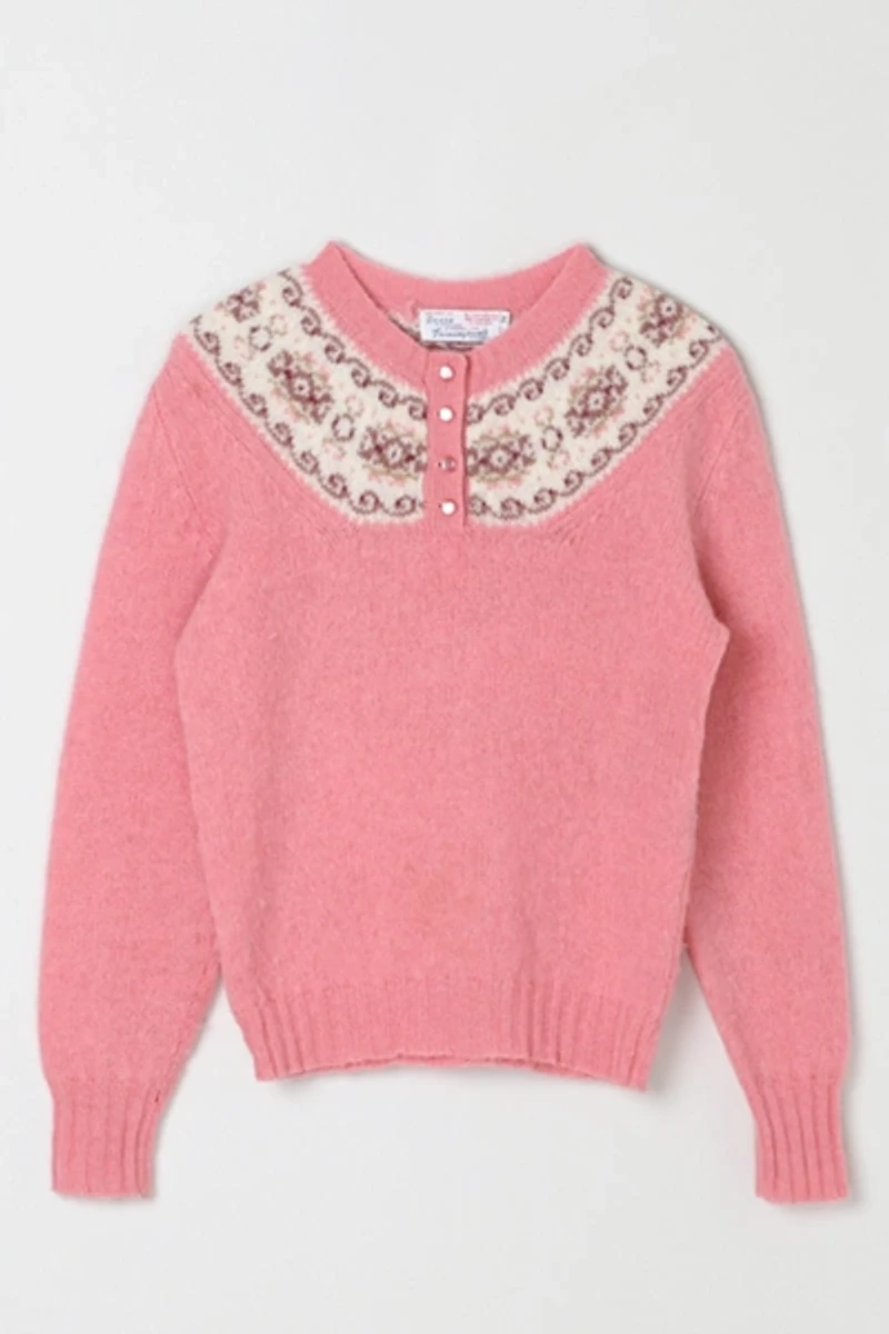 Vintage 1950s Pink Shetland Wool Fair Isle Sweater