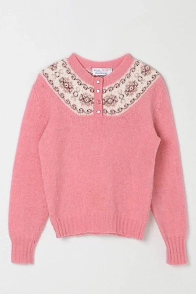 Vintage 1950s Pink Shetland Wool Fair Isle Sweater