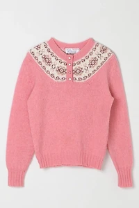 Vintage 1950s Pink Shetland Wool Fair Isle Sweater