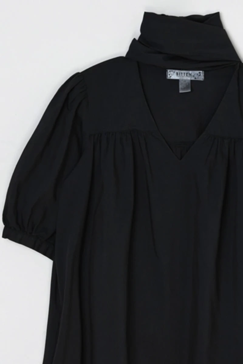 Vintage Y2k Black Ruched Top with Tied Scarf