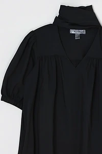 Vintage Y2k Black Ruched Top with Tied Scarf