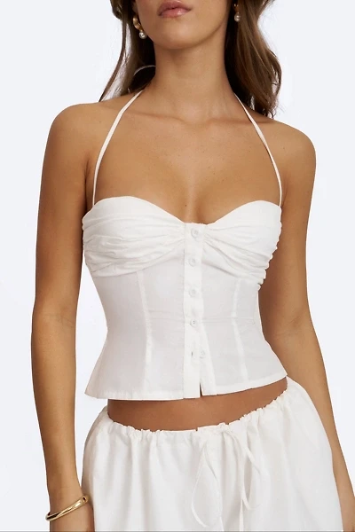 Miss Circle Waverly Cotton Poplin Button-Front Sweetheart Halter Top