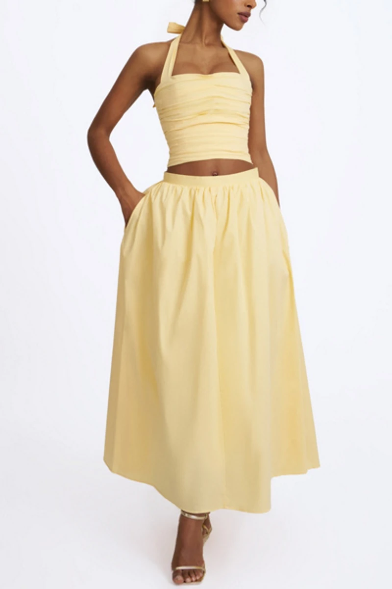 Miss Circle Wilsie Cotton Poplin Ruched Halter Top