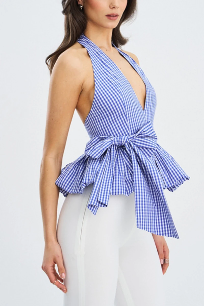 Miss Circle Ilene Cotton Bubble Hem Halter Top