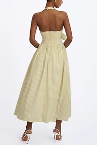 Miss Circle Talise Cotton Poplin Stripe Plunging Halter Maxi Dress