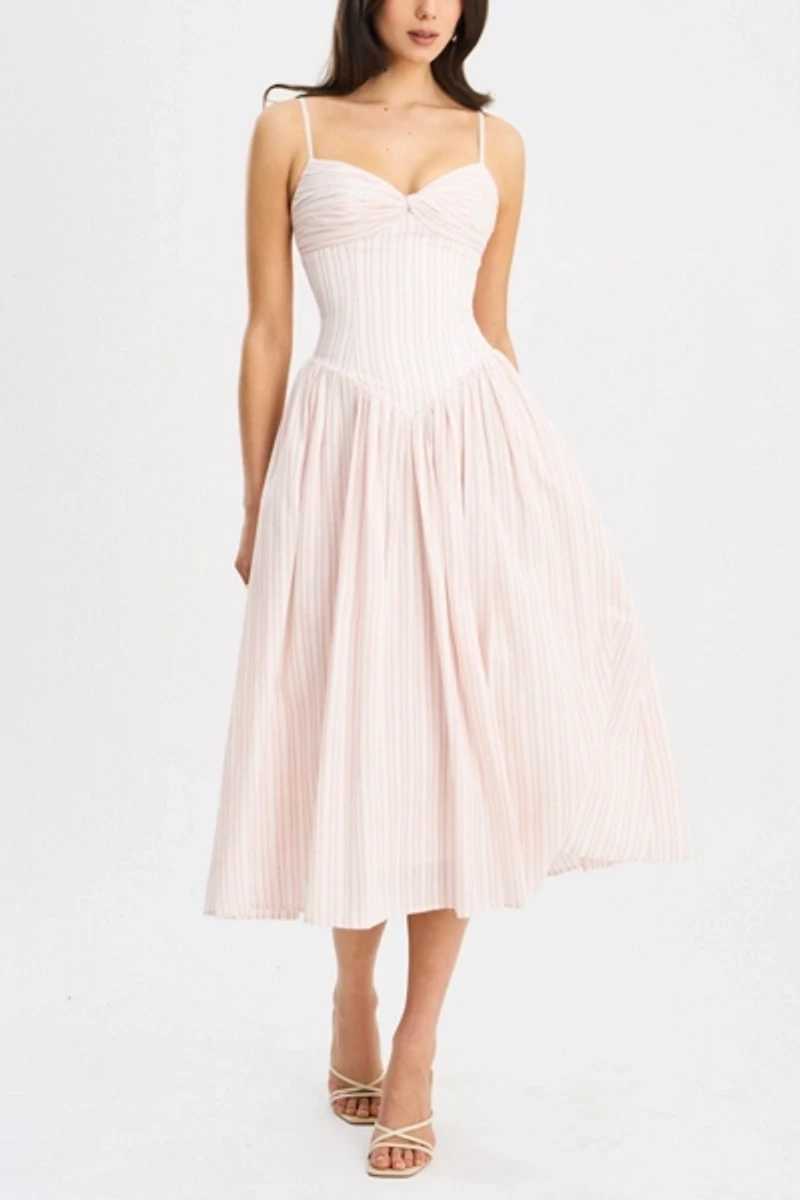 Miss Circle Zania Stripe Cotton Jacquard Midi Dress