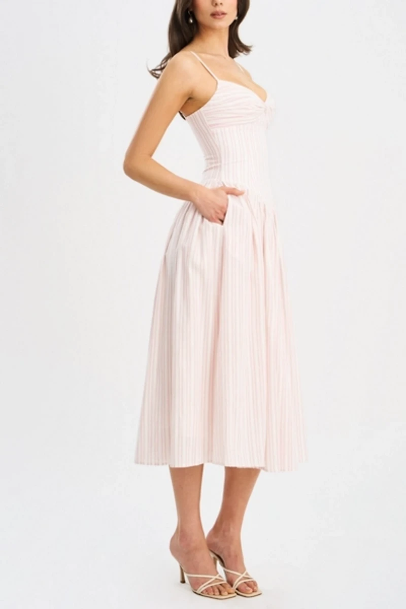 Miss Circle Zania Stripe Cotton Jacquard Midi Dress