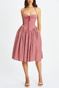 Miss Circle Susanna Cotton Gingham Drop Waist Midi Dress