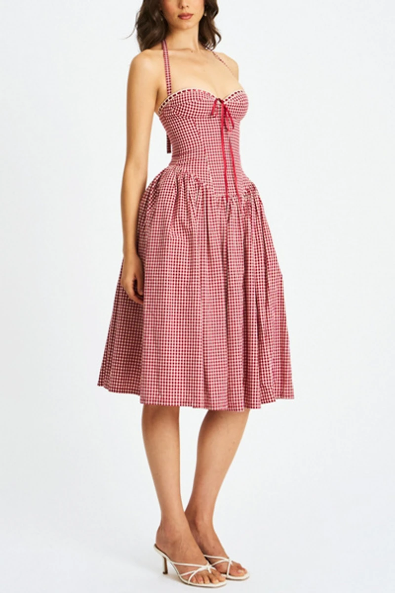 Miss Circle Susanna Cotton Gingham Drop Waist Midi Dress