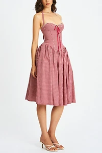 Miss Circle Susanna Cotton Gingham Drop Waist Midi Dress