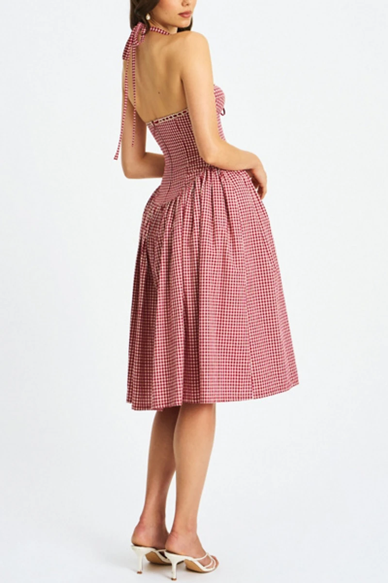 Miss Circle Susanna Cotton Gingham Drop Waist Midi Dress