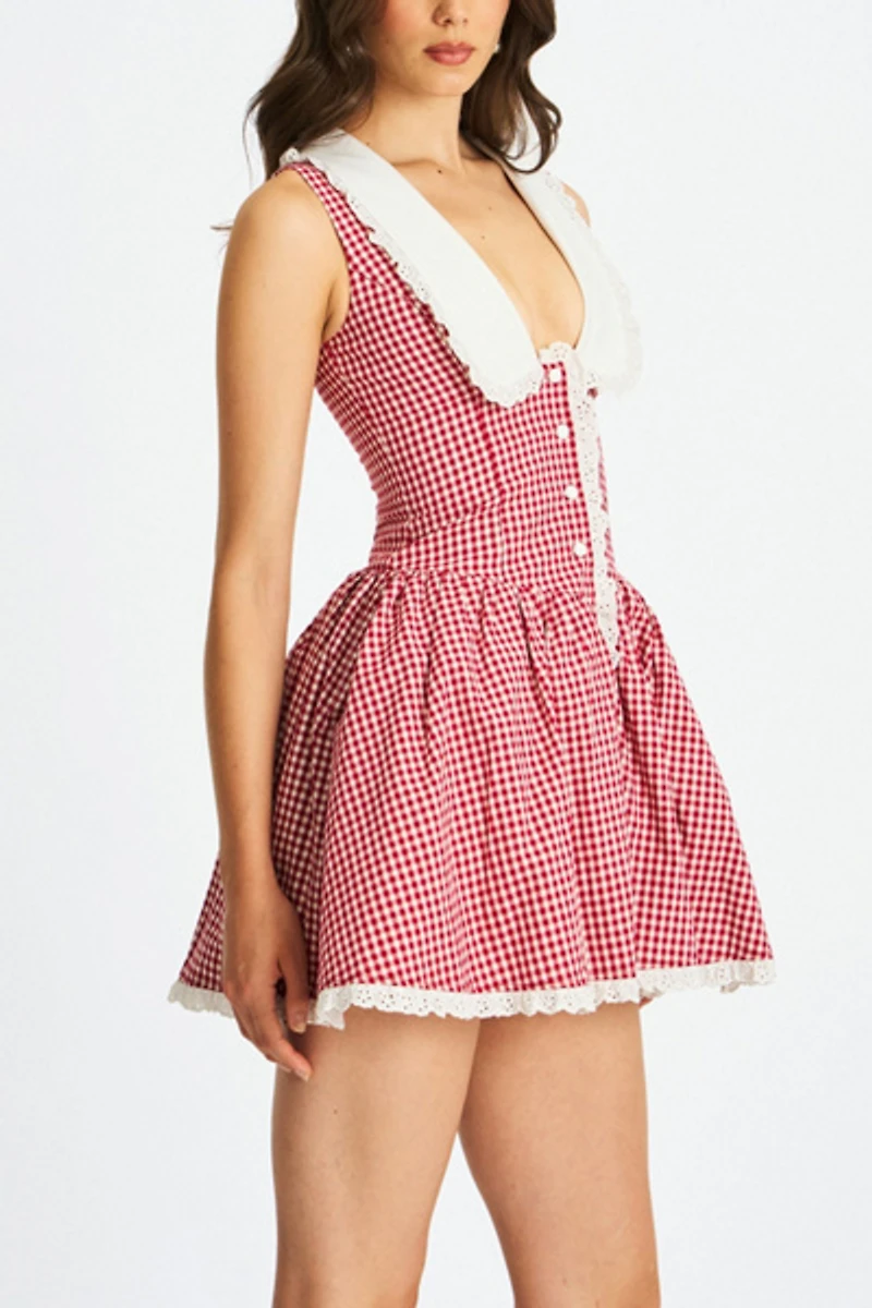 Miss Circle Nala Cotton Gingham Peterpan Collar Mini Dress