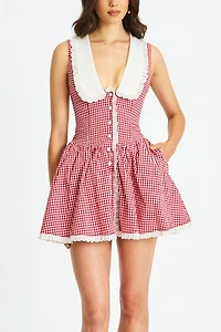Miss Circle Nala Cotton Gingham Peterpan Collar Mini Dress