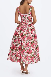 Miss Circle Wilfreda Floral Linen Sweetheart Midi Dress