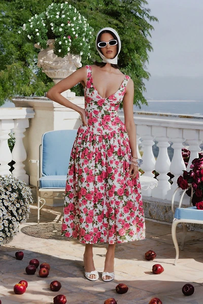 Miss Circle Wilfreda Floral Linen Sweetheart Midi Dress