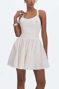 Miss Circle Francine Cotton Denim Crossover Strap Mini Dress