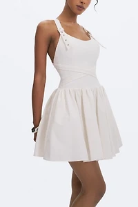 Miss Circle Francine Cotton Denim Crossover Strap Mini Dress