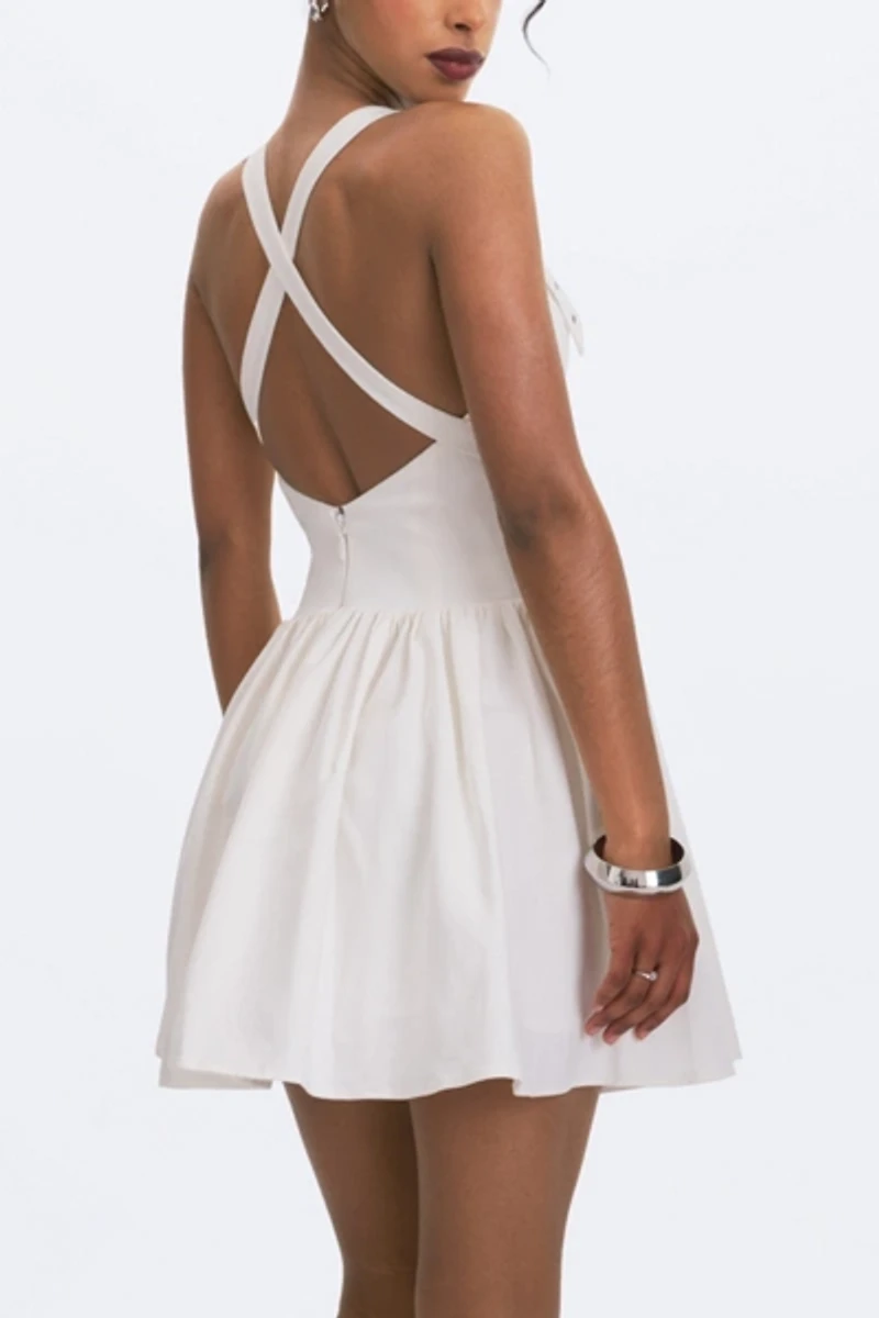 Miss Circle Francine Cotton Denim Crossover Strap Mini Dress