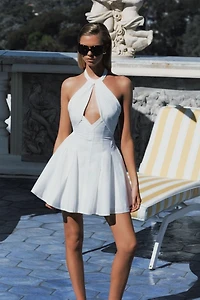 Miss Circle Jordyn Cotton Poplin Keyhole Halter Mini Dress