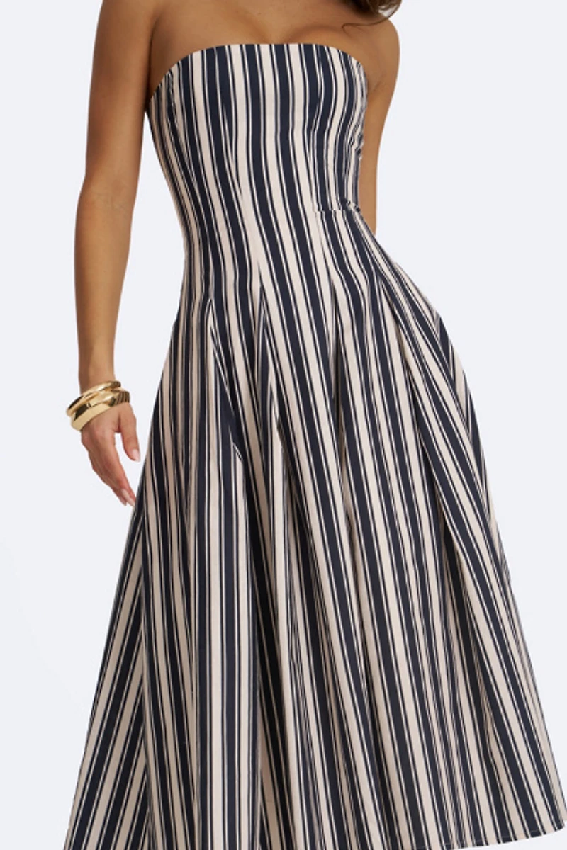 Miss Circle Wyanne Linen Striped Strapless Midi Dress