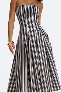 Miss Circle Wyanne Linen Striped Strapless Midi Dress