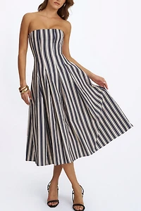 Miss Circle Wyanne Linen Striped Strapless Midi Dress