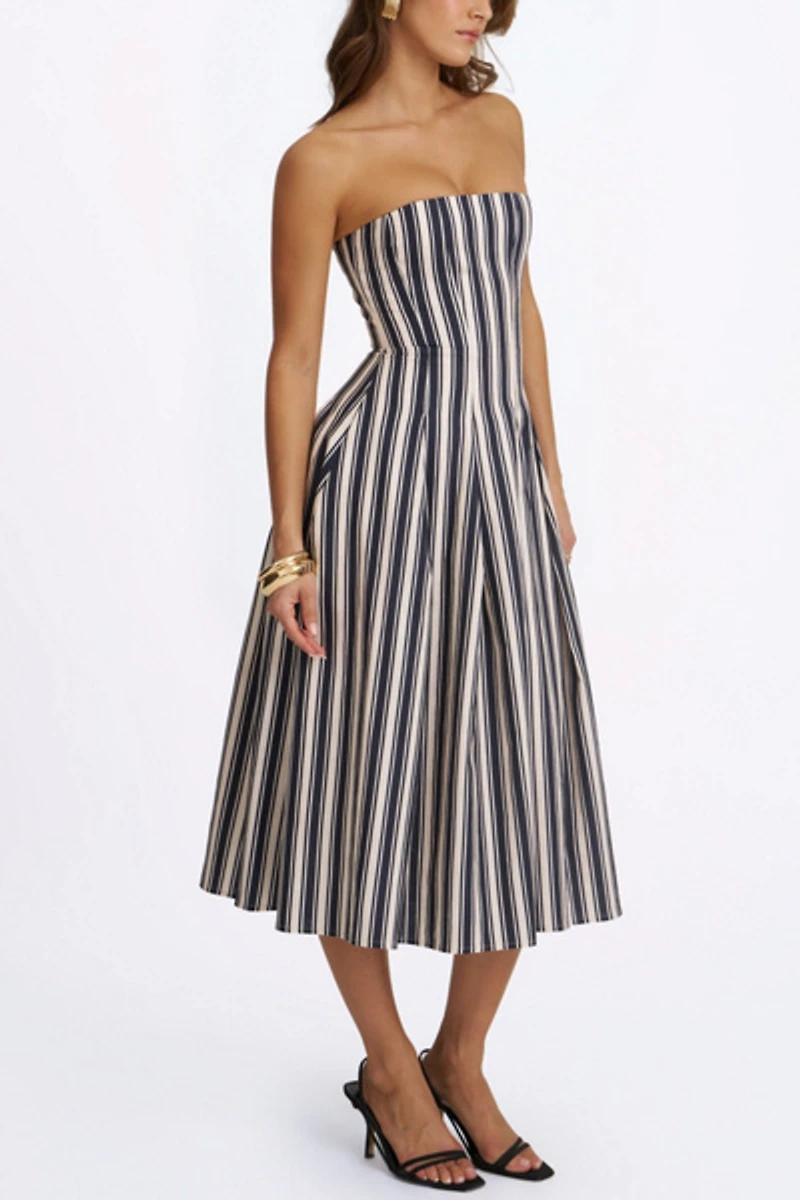 Miss Circle Wyanne Linen Striped Strapless Midi Dress