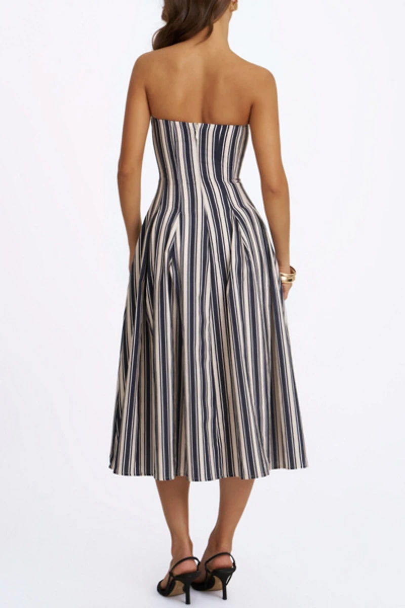 Miss Circle Wyanne Linen Striped Strapless Midi Dress