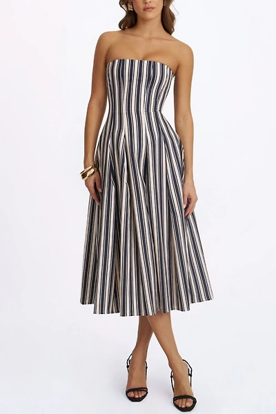 Miss Circle Wyanne Linen Striped Strapless Midi Dress