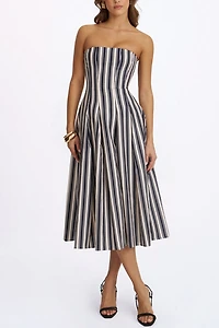 Miss Circle Wyanne Linen Striped Strapless Midi Dress