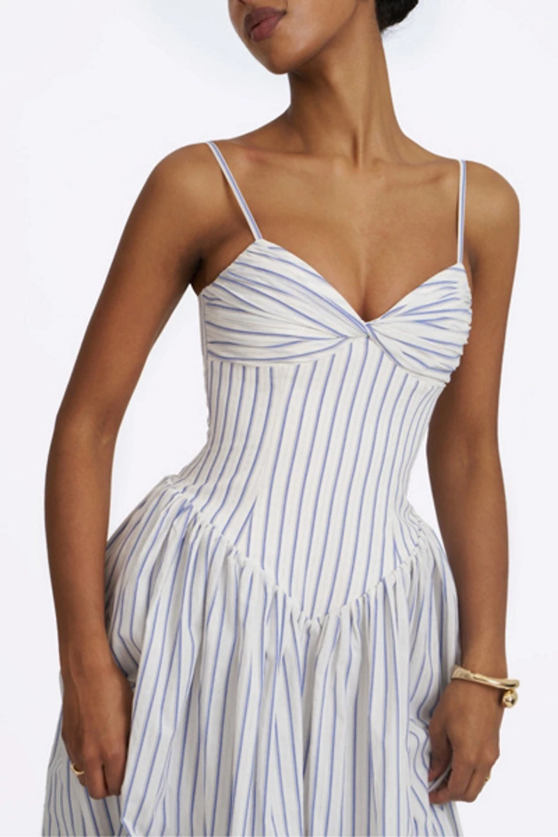 Miss Circle Olea Striped Cotton Poplin Ruched Midi Dress