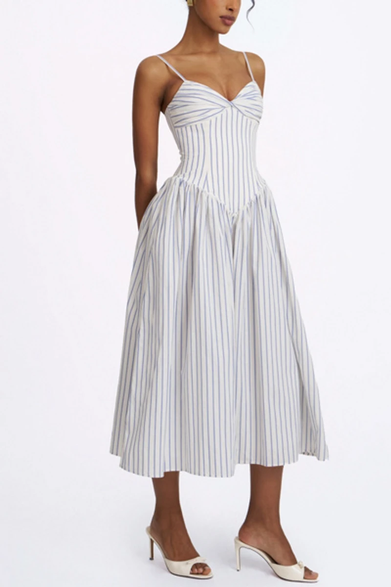 Miss Circle Olea Striped Cotton Poplin Ruched Midi Dress