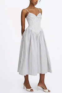 Miss Circle Olea Striped Cotton Poplin Ruched Midi Dress