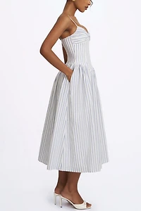 Miss Circle Olea Striped Cotton Poplin Ruched Midi Dress